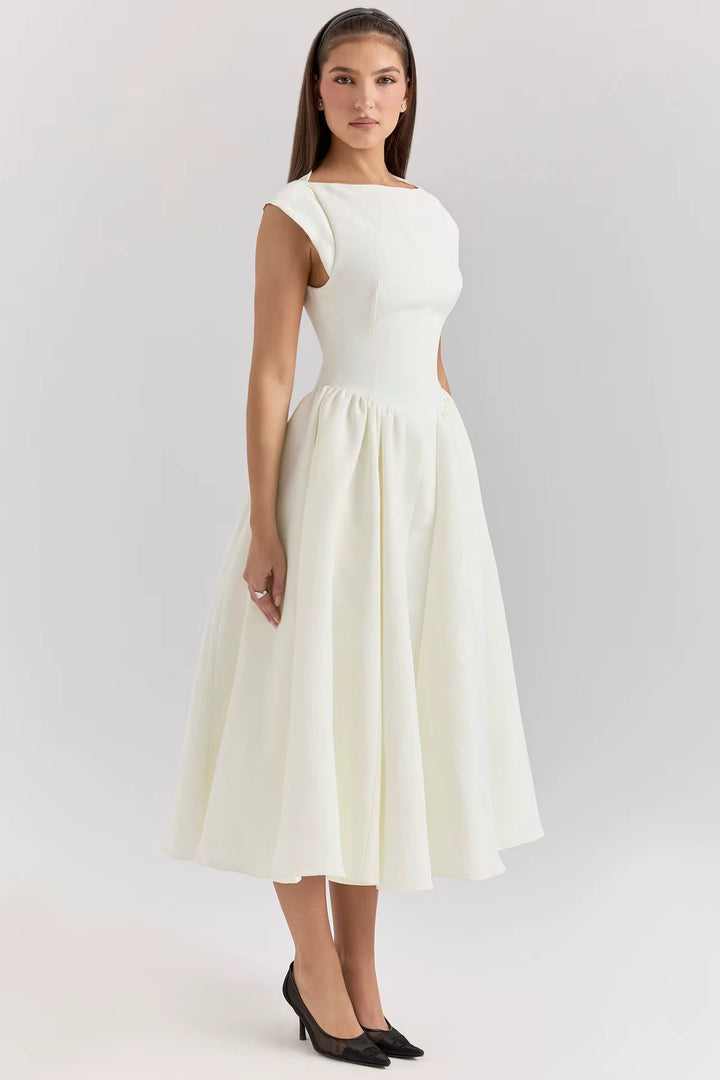 Mujer Vestido Midi Estructurado para Invitada de Boda en Blanco