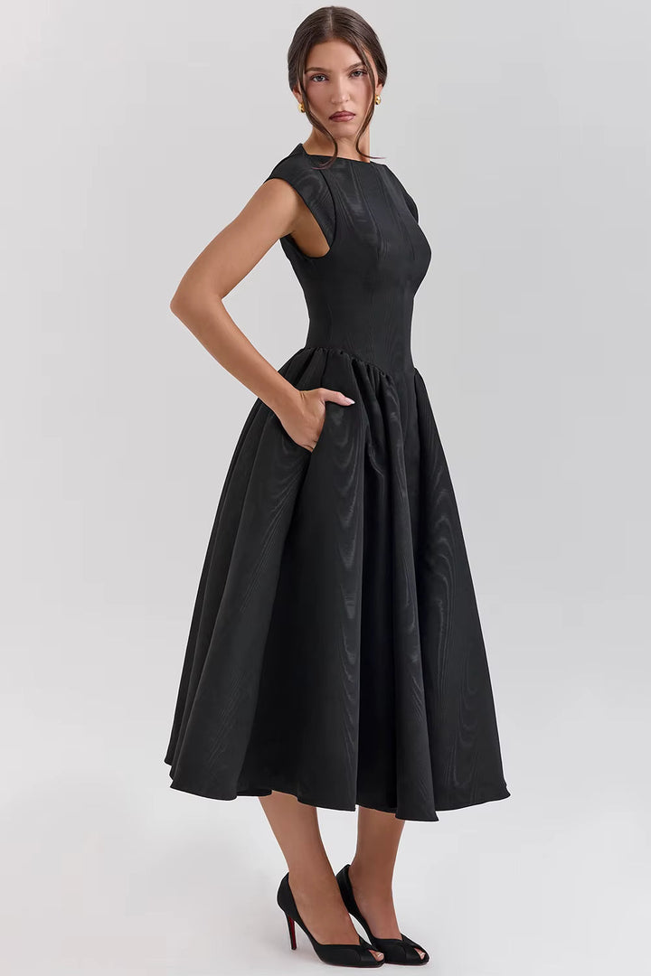 Mujer Vestido Midi Estructurado para Invitada de Boda en Negro