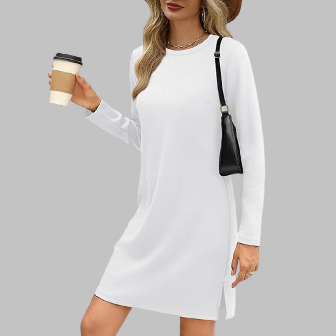 Mujer Vestido Mini Otoñal con Mangas Largas en Blanco