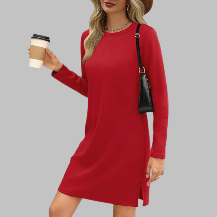 Mujer Vestido Mini Otoñal con Mangas Largas en Rojo