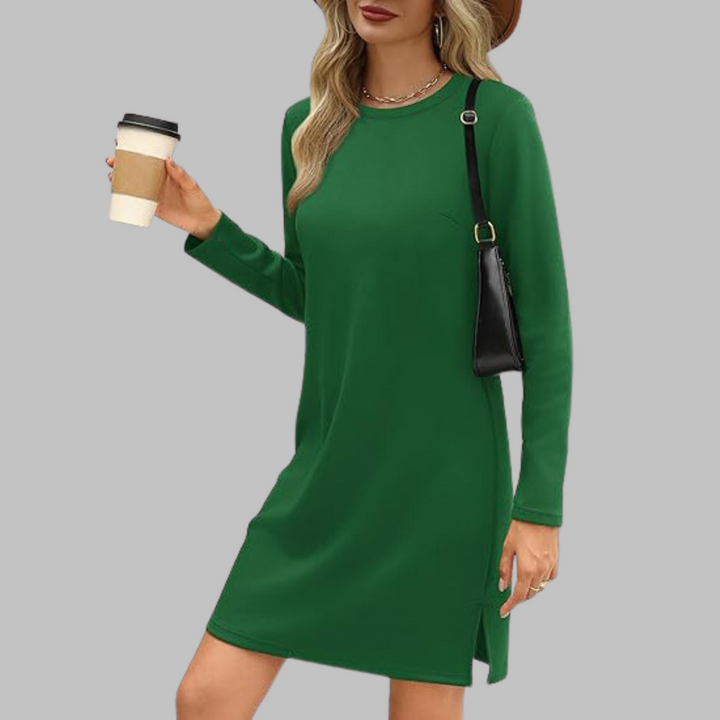 Mujer Vestido Mini Otoñal con Mangas Largas en Verde