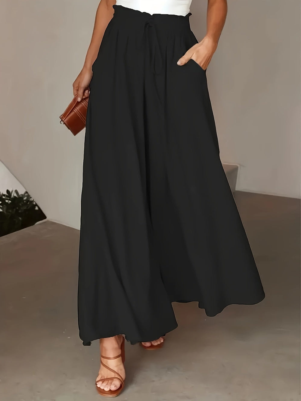 Pantalones anchos cómodos de verano en Negro