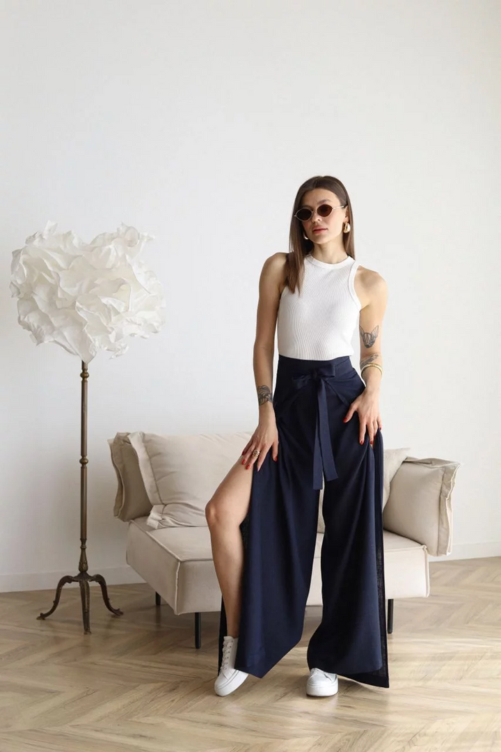 Pantalones Anchos Elegantes de Lino (3)