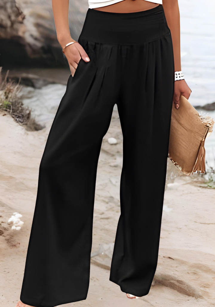 Pantalones Anchos Elegantes de Playa en Negro