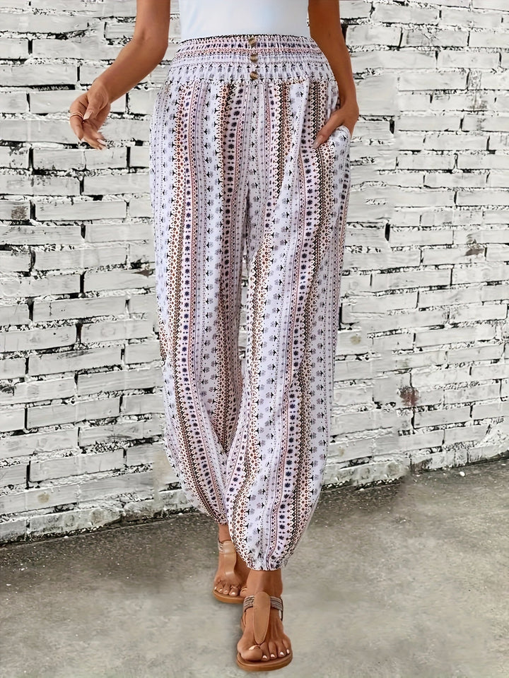 Pantalones Boho Cintura Alta en Blanco