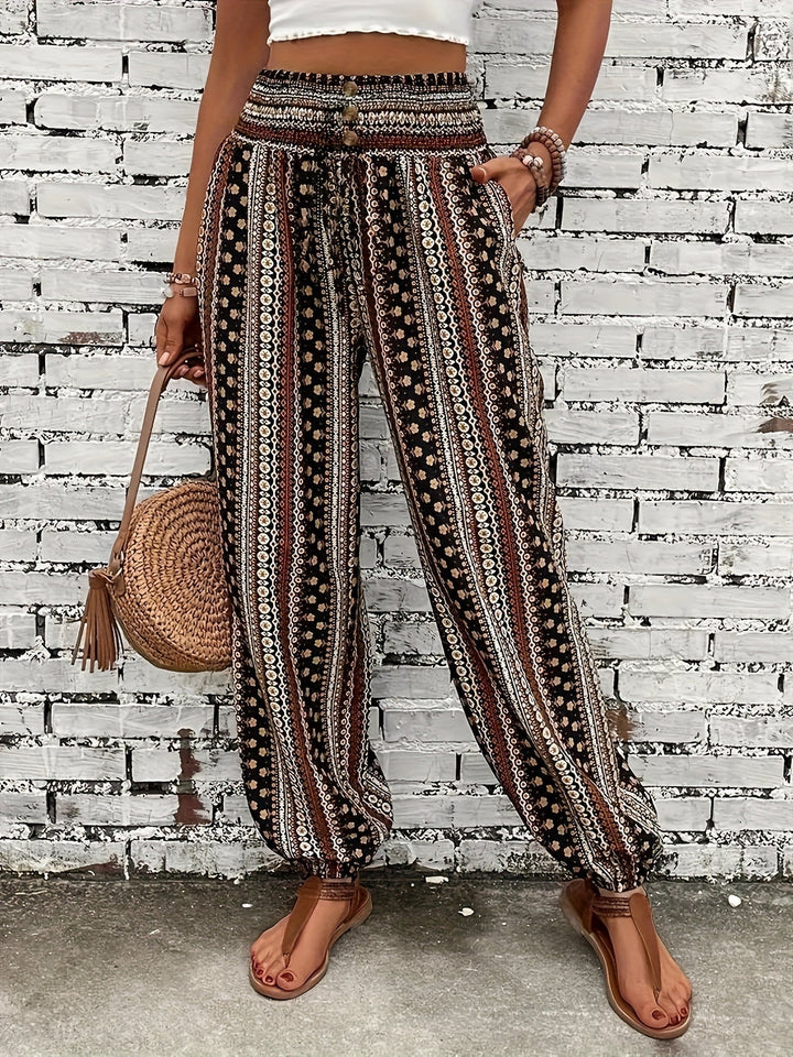 Pantalones Boho Cintura Alta en Marrón oscuro
