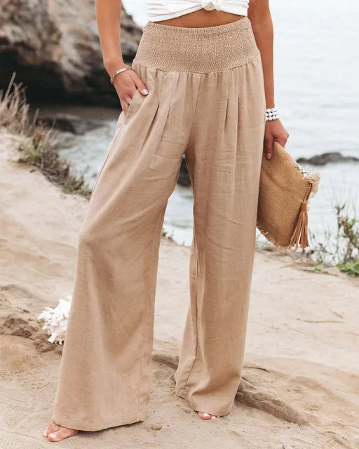 Pantalones Cintura Alta Verano en Caqui