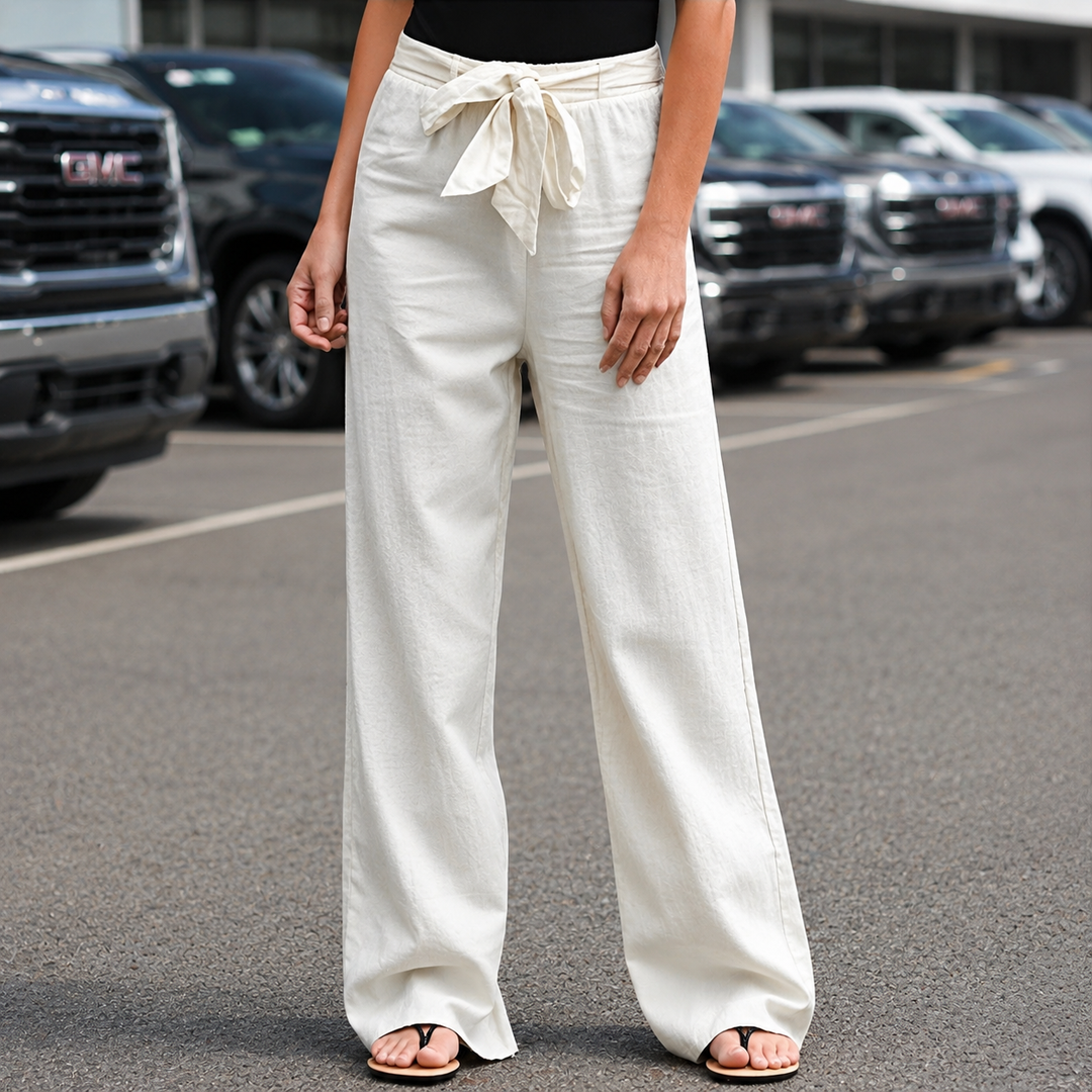 Pantalones de Lino Relajados en Blanco