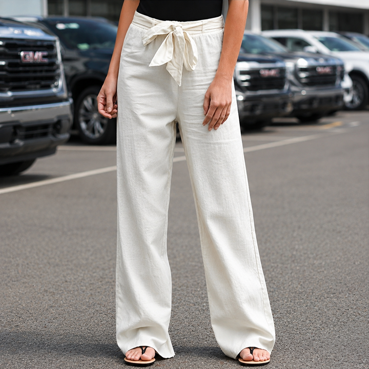 Pantalones de Lino Relajados en Blanco