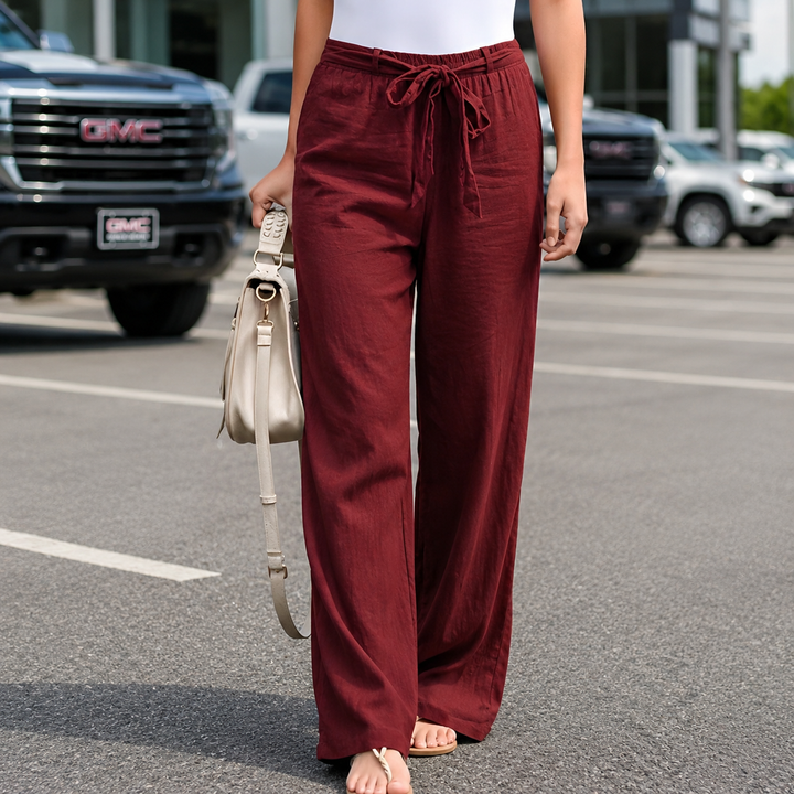 Pantalones de Lino Relajados en Vino