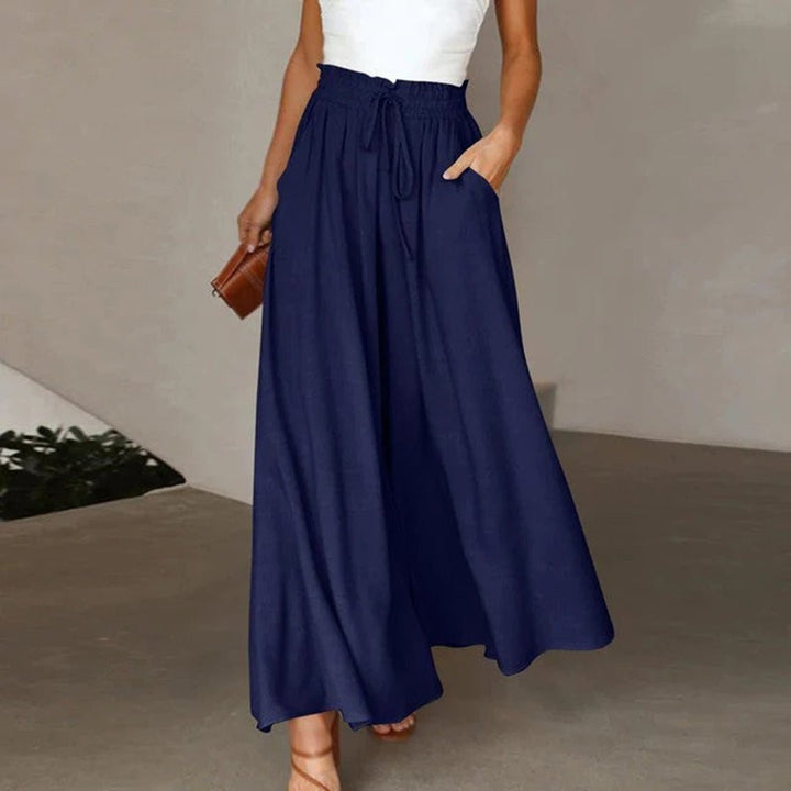 Pantalones Lino Cintura Alta en Azul oscuro