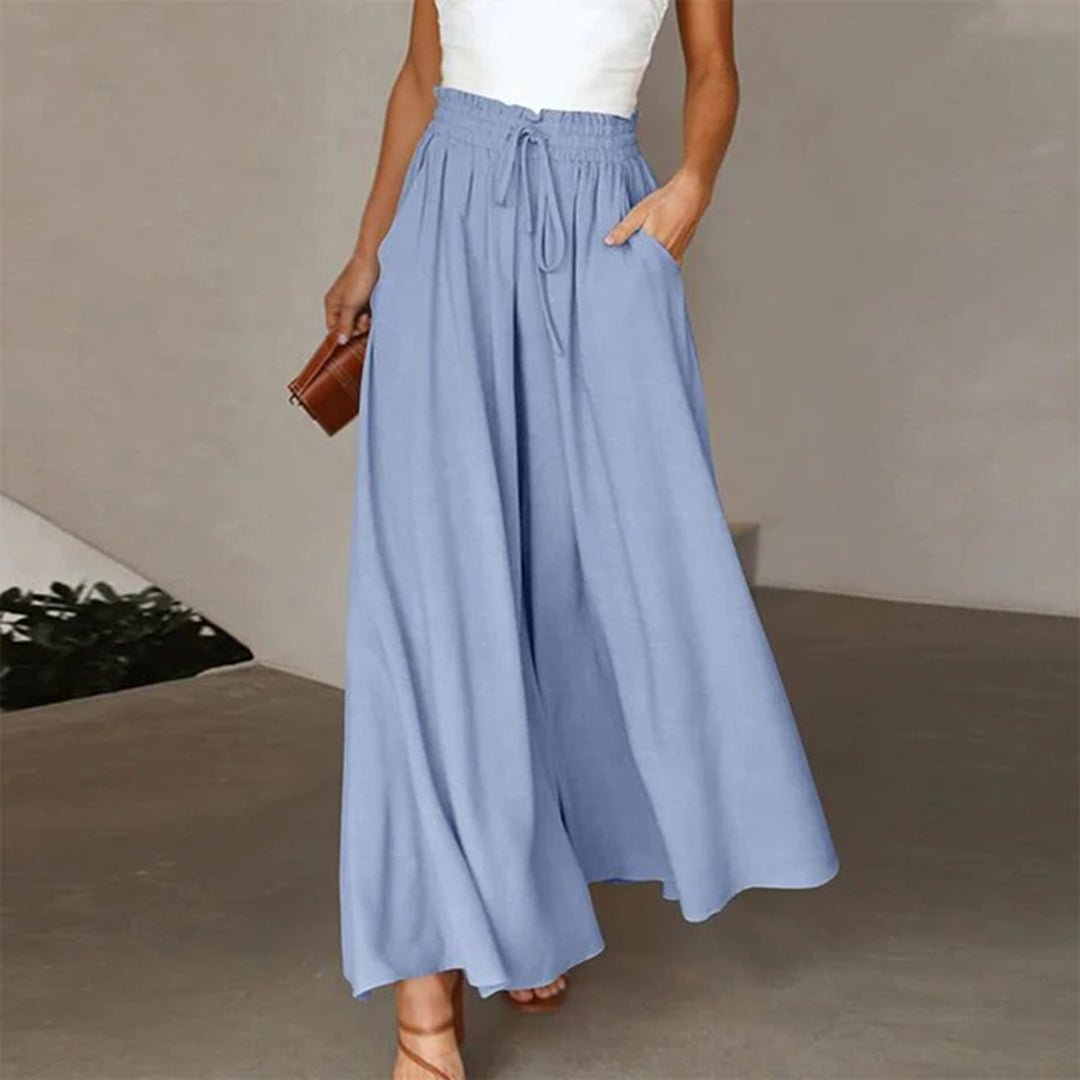 Pantalones Lino Cintura Alta en Azul