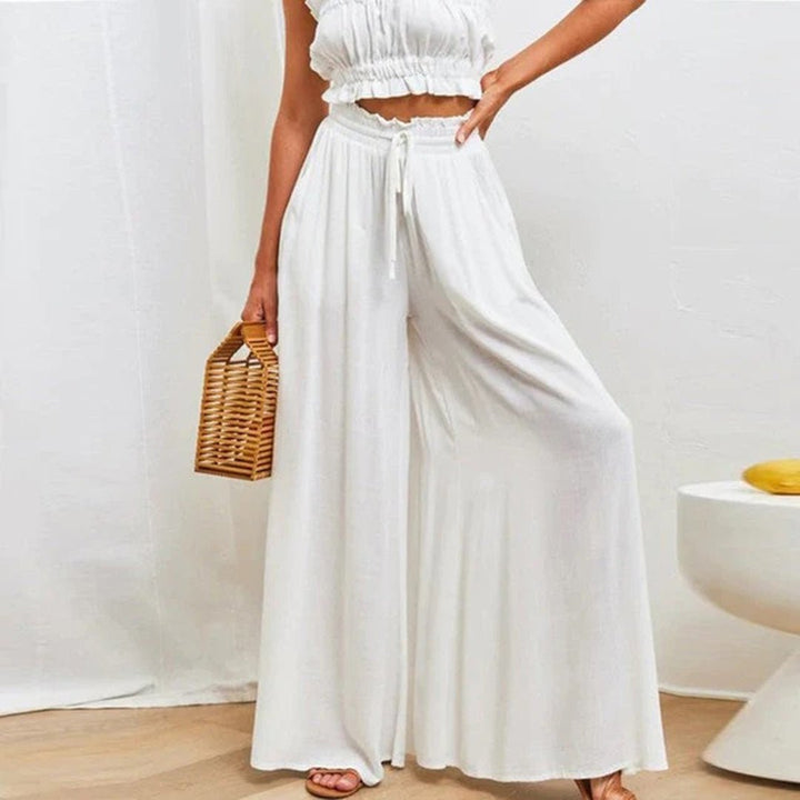 Pantalones Lino Cintura Alta en Blanco