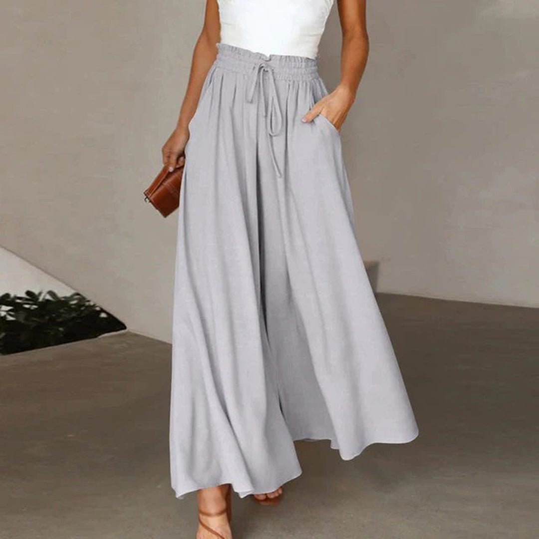Pantalones Lino Cintura Alta en Gris