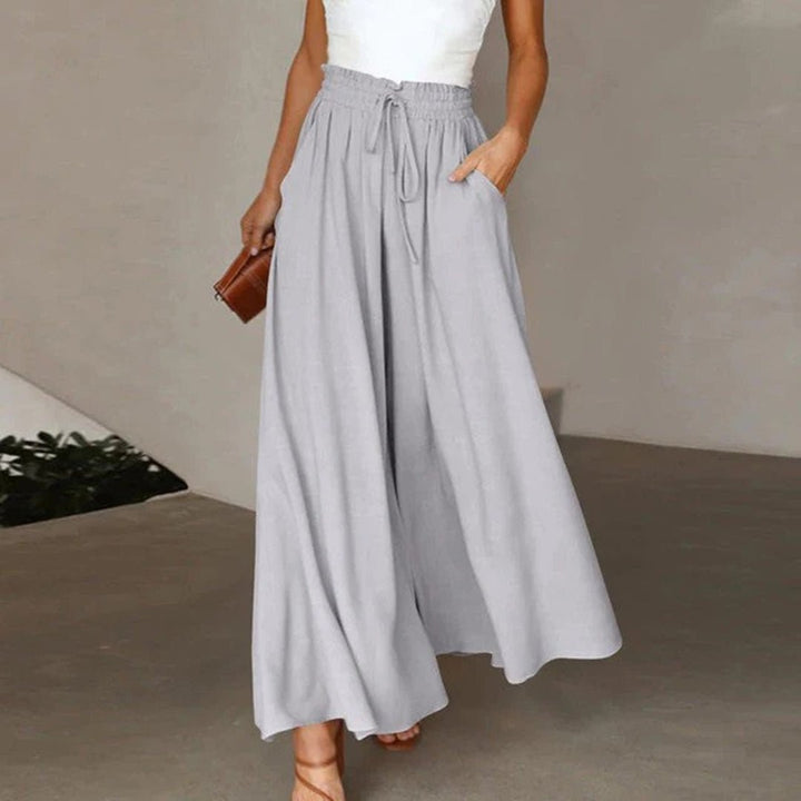 Pantalones Lino Cintura Alta en Gris