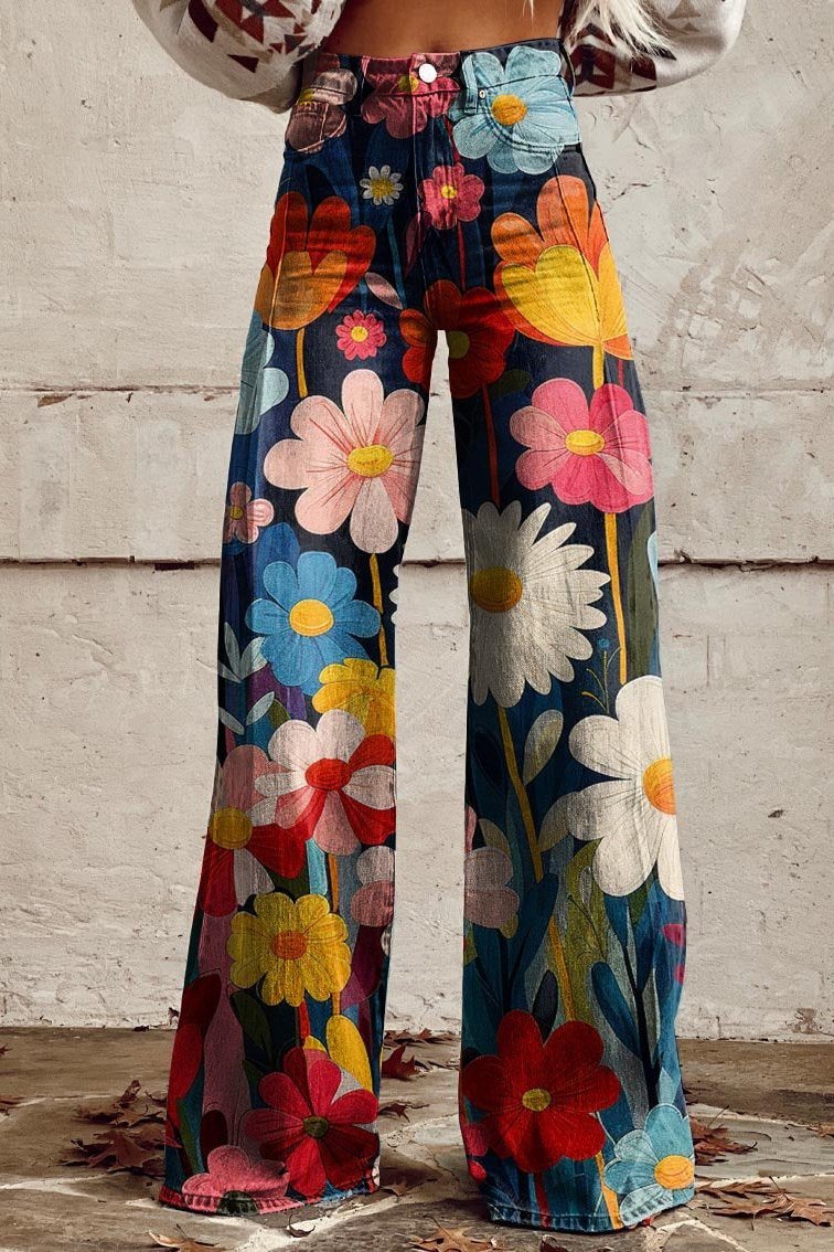 Pantalones Mujer Boho Vintage de Cintura Alta