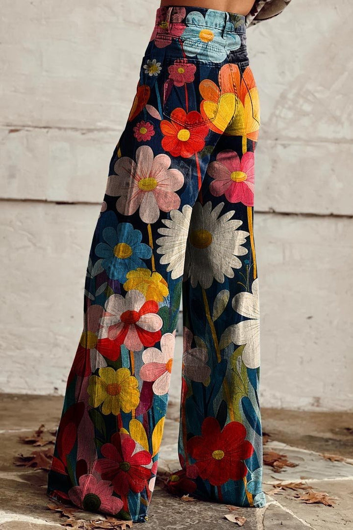 Pantalones Mujer Boho Vintage de Cintura Alta (2)