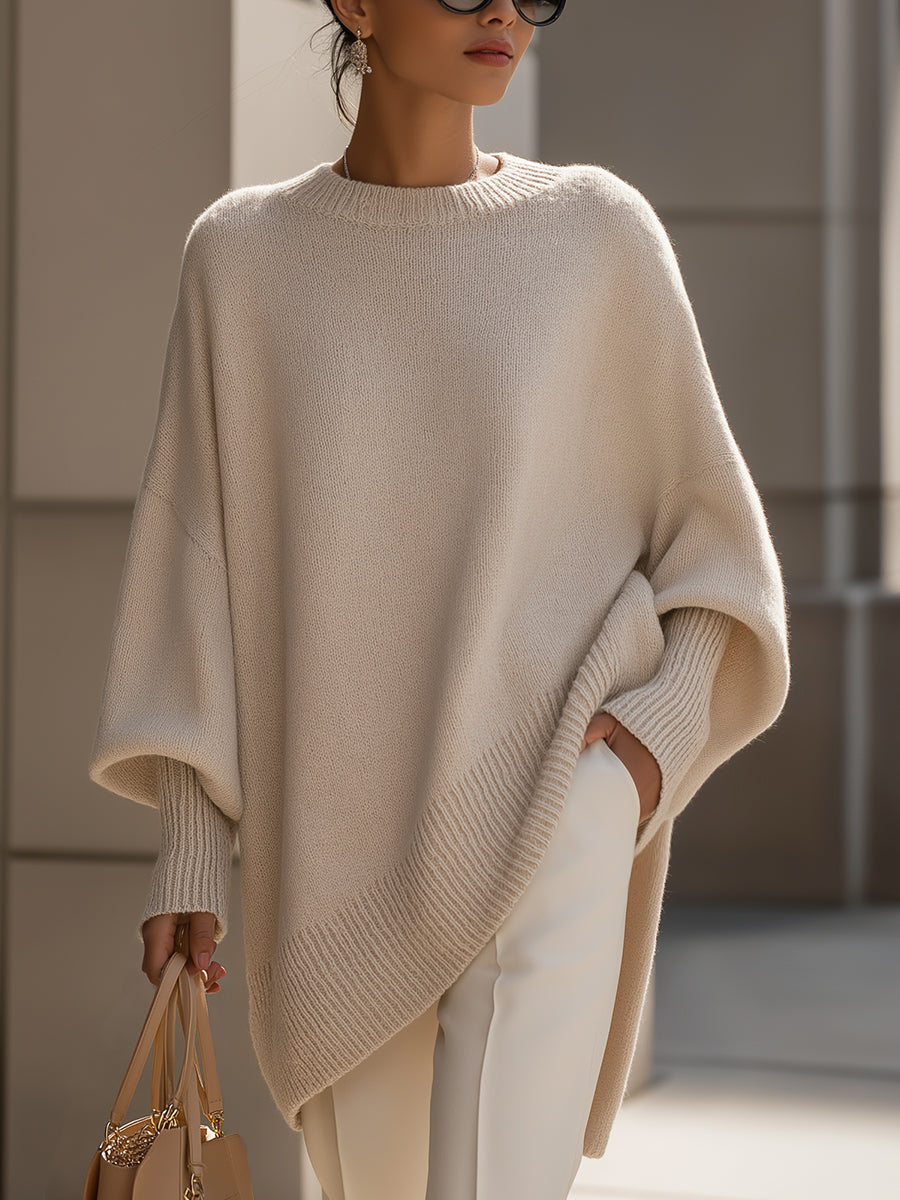 Pullover Holgado Minimalista para Mujer en Beige