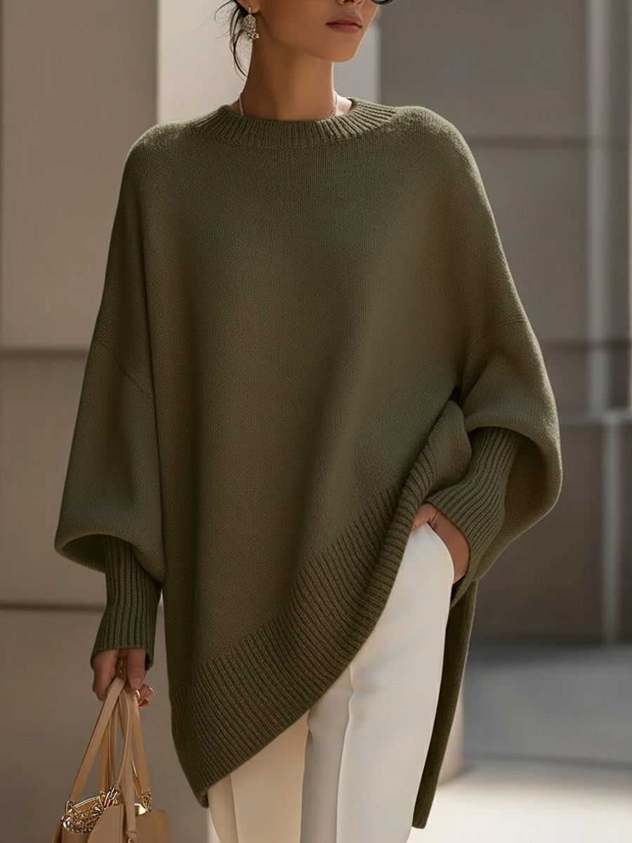 Pullover Holgado Minimalista para Mujer en Verde oliva