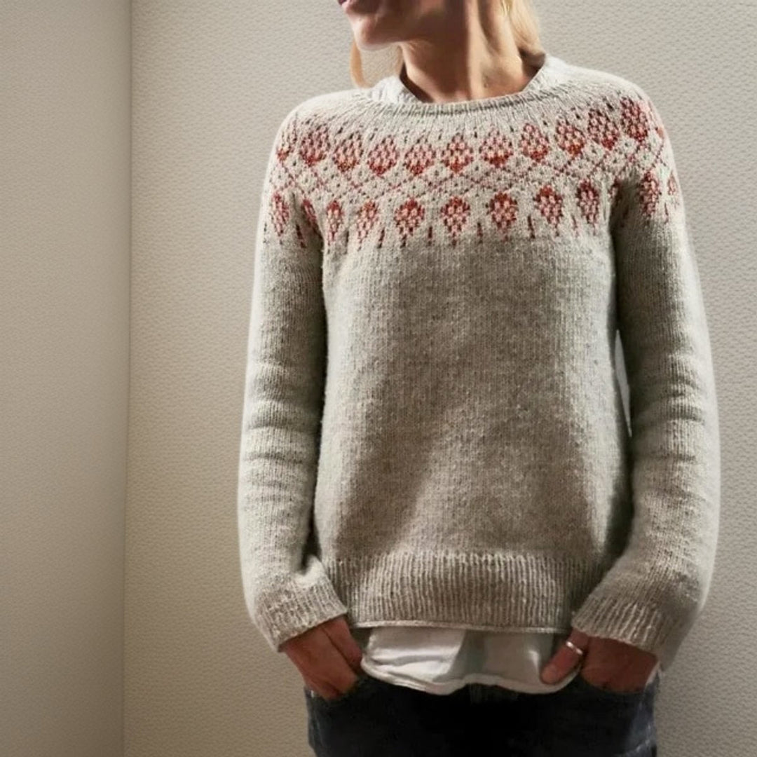 Pullover Noruego de Punto Clásico Mujer en Gris