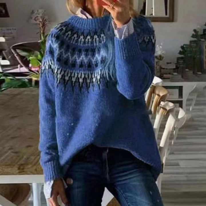 Pullover noruego mujer holgado estilo Fair Isle en Azul