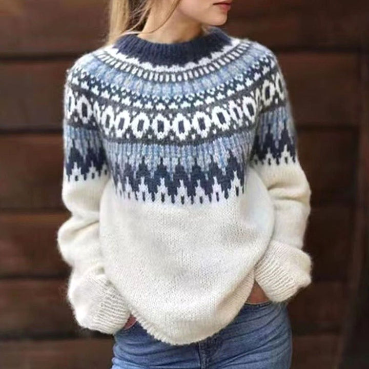 Pullover noruego mujer holgado estilo Fair Isle en Blanco