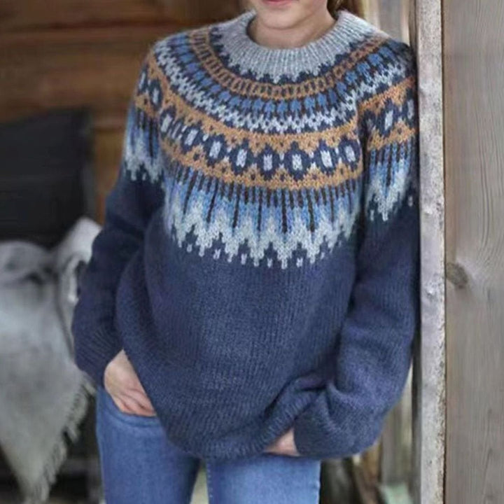 Pullover noruego mujer holgado estilo Fair Isle en Gris