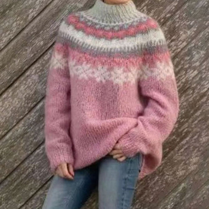 Pullover noruego mujer holgado estilo Fair Isle en Rosa