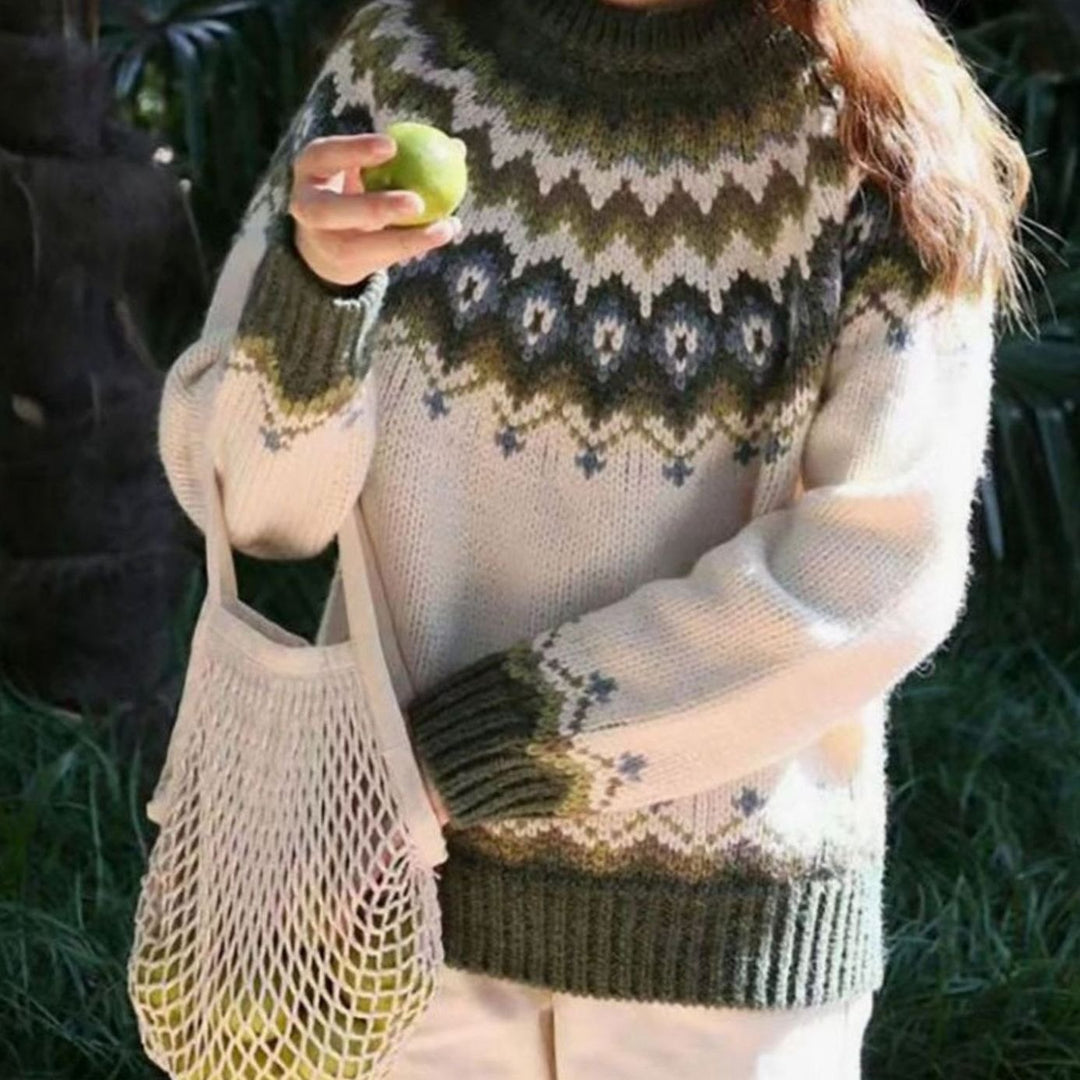 Pullover noruego mujer holgado estilo Fair Isle en Verde