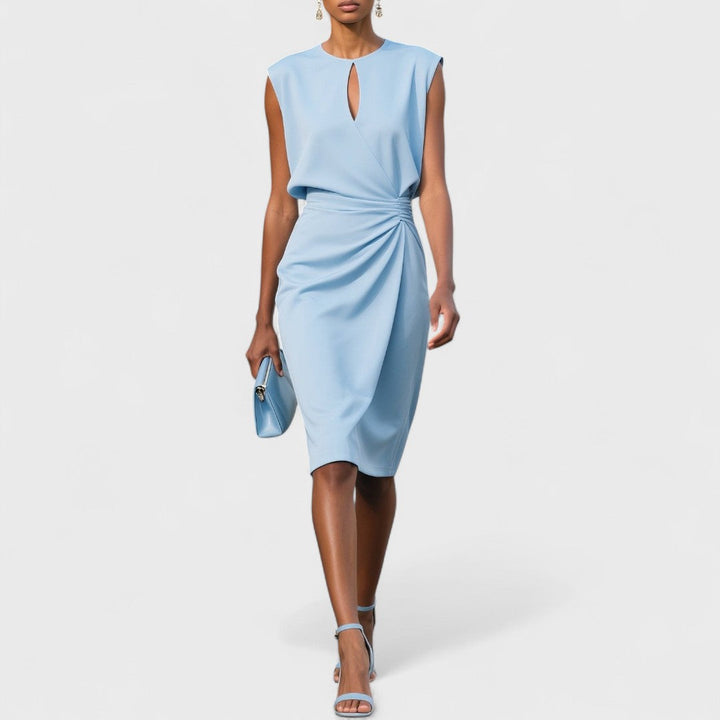 Refinado Vestido Midi de Invitada de Boda sin Mangas en Sky Blue