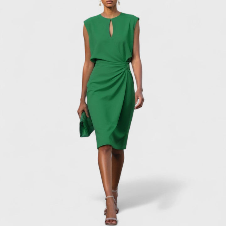 Refinado Vestido Midi de Invitada de Boda sin Mangas en Verde