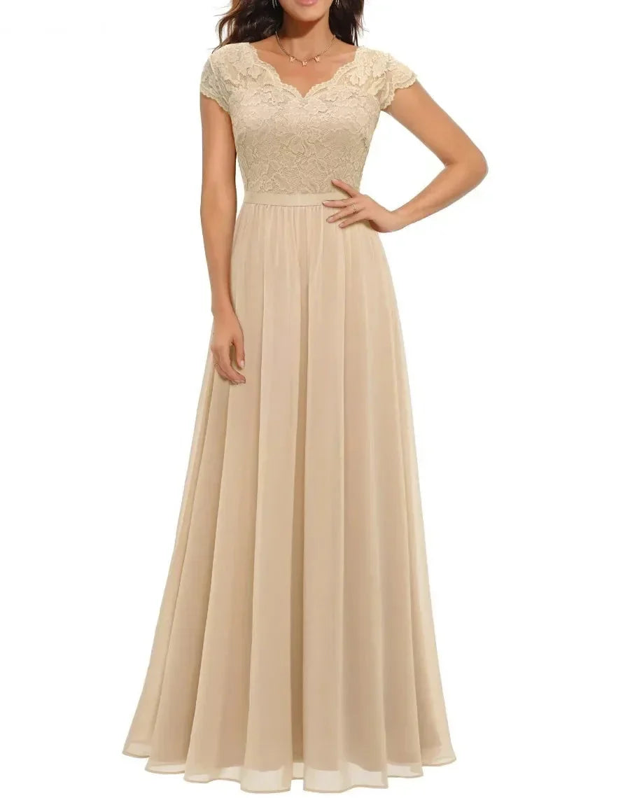 Romantische Bruiloft Gastenjurk Dames met en Beige