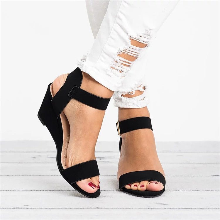 Sandalias de Cuña con Correa para Mujer en Negro