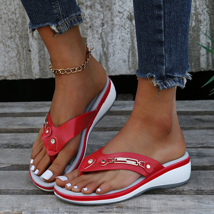 Sandalias Mujer Acolchadas Elegantes de Diario en Rojo