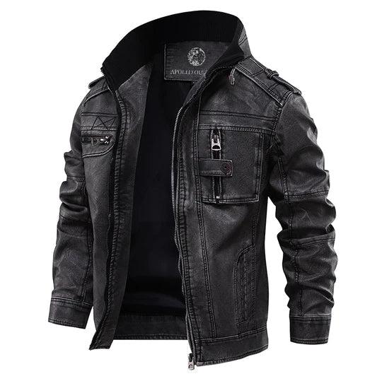 Schwarze Herren Lederjacke im Biker-Stil (2)