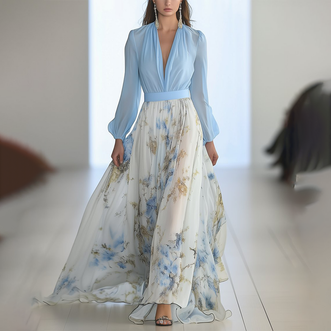 Sofisticado Vestido Maxi de Otoño Floral