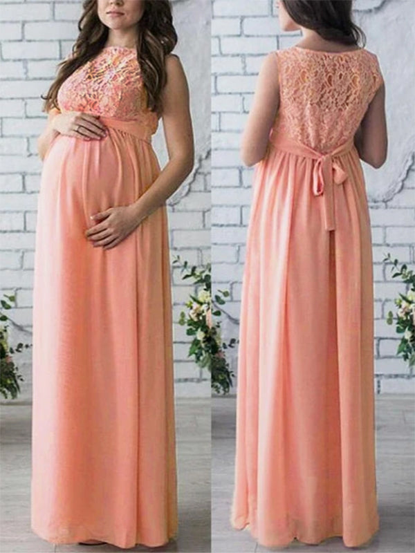 Spitze, Gürtel, Rundhalsausschnitt, ärmellos, für Damen, en Rosa