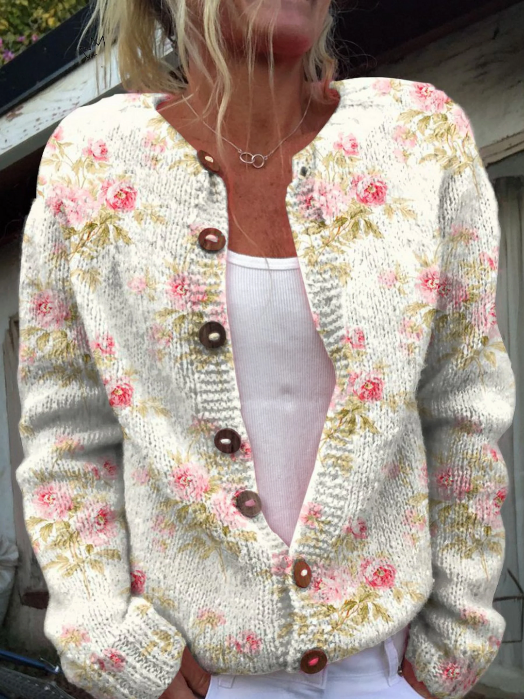 Suave Cardigan Estampado Floral Otoñal