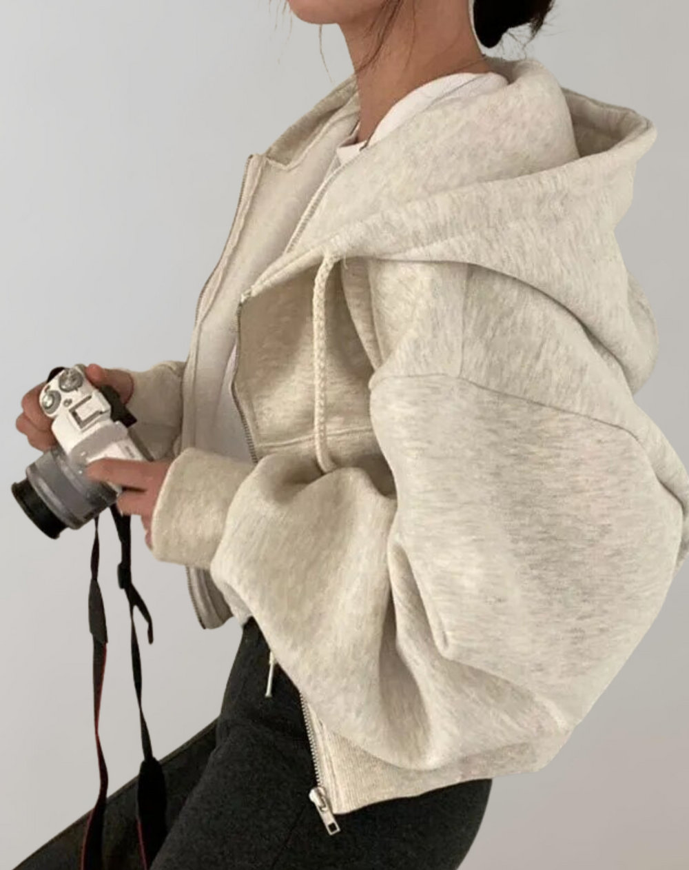 Sudadera con Capucha Mujer Cómoda Casual en Beige