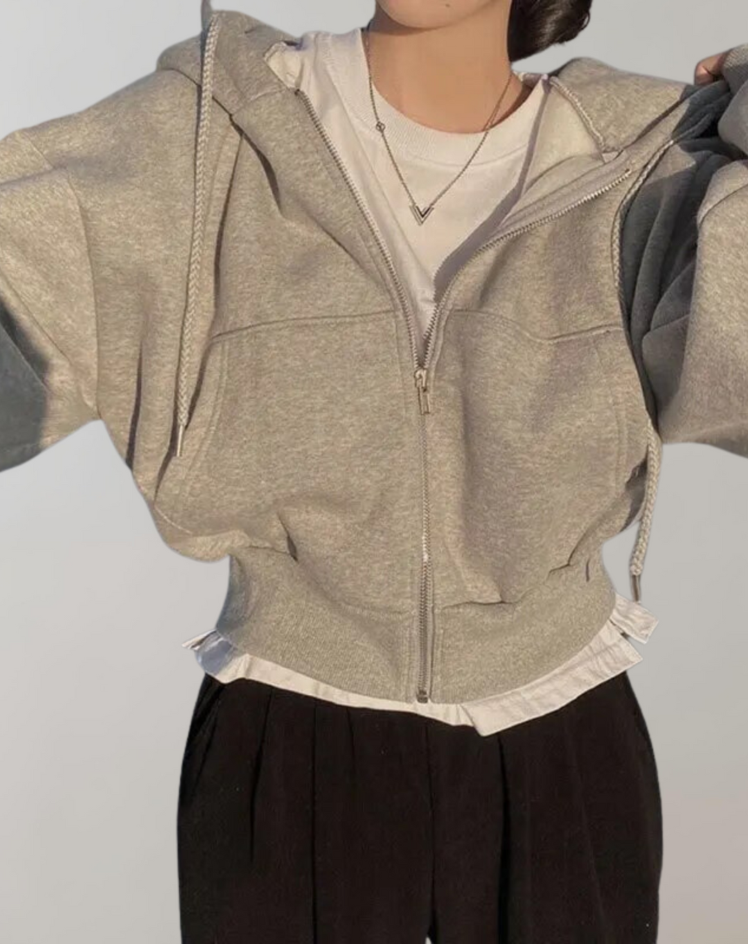 Sudadera con Capucha Mujer Cómoda Casual en Gris claro