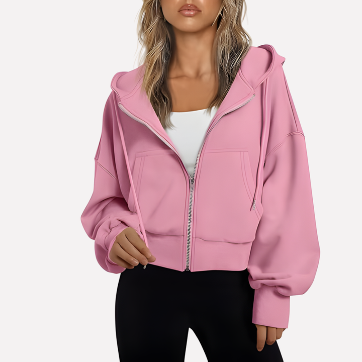 Sudadera con Capucha Mujer Relajada Cremallera Corta (13)