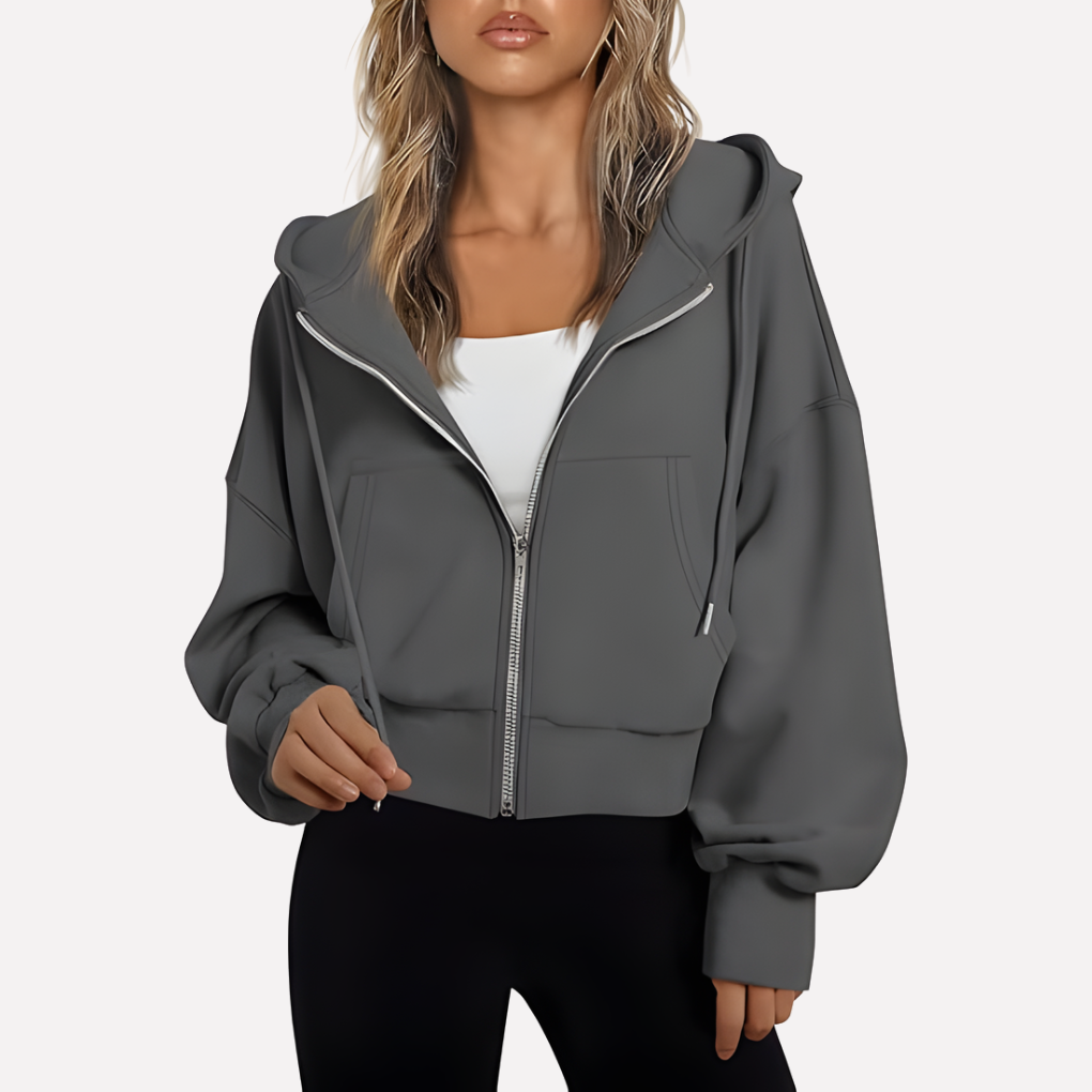 Sudadera con Capucha Mujer Relajada Cremallera Corta (15)