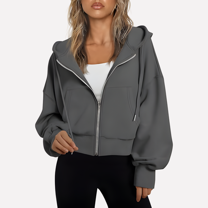 Sudadera con Capucha Mujer Relajada Cremallera Corta (15)