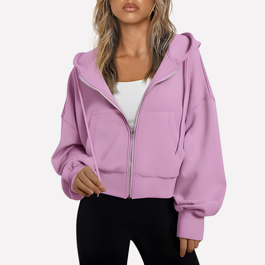 Sudadera con Capucha Mujer Relajada Cremallera Corta (16)