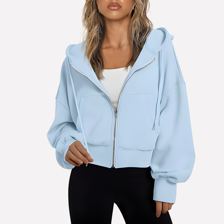 Sudadera con Capucha Mujer Relajada Cremallera Corta en Sky Blue