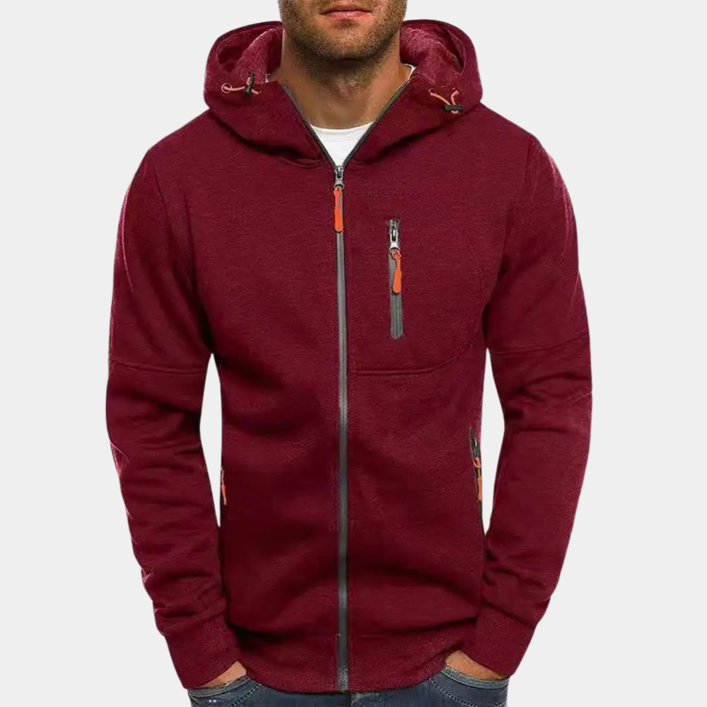 Sudadera Hombre Casual con Cremallera para Otoño en Rojo