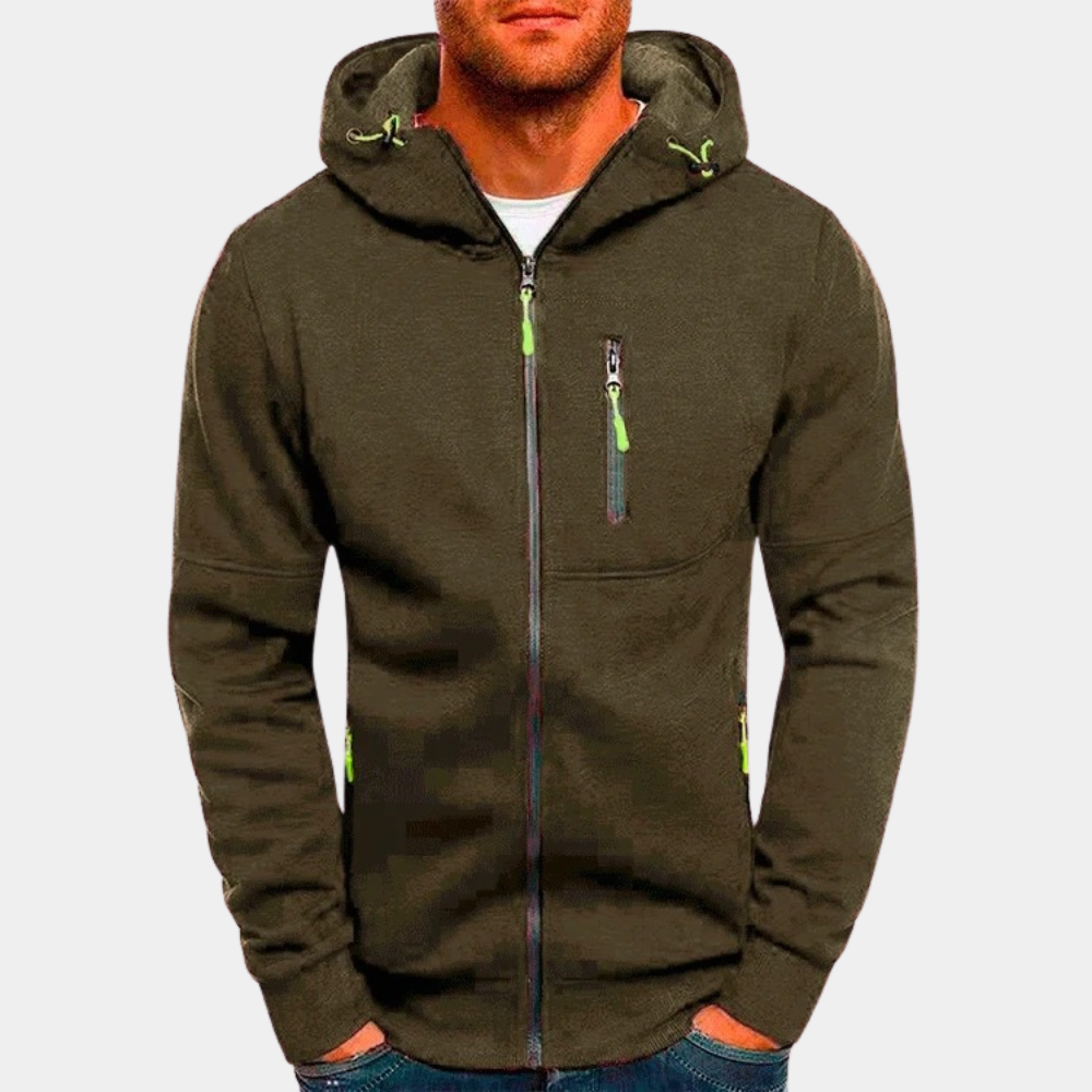 Sudadera Hombre Casual con Cremallera para Otoño en Verde oliva