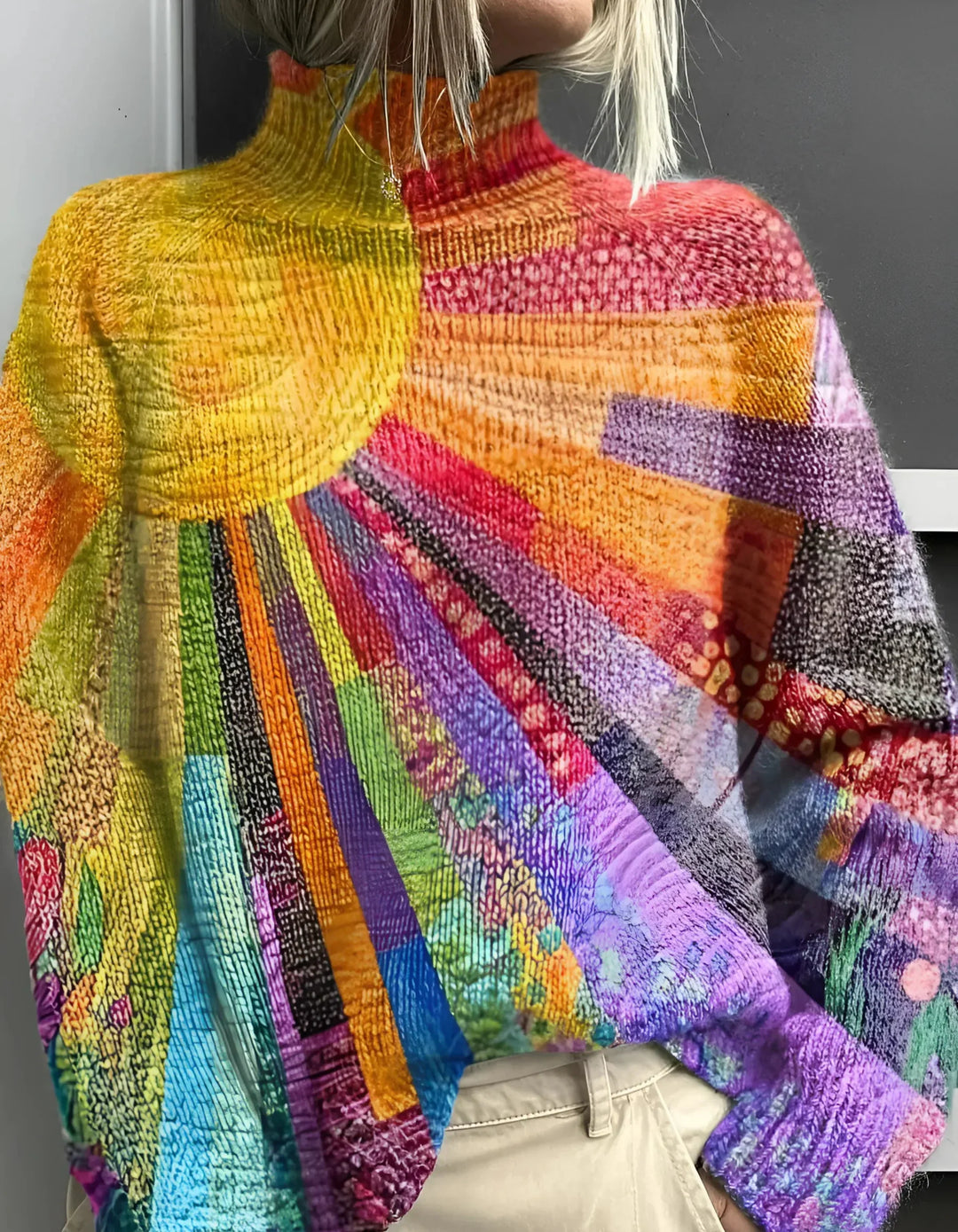 Suéter para mujer colorido de cuello alto en Multicolor
