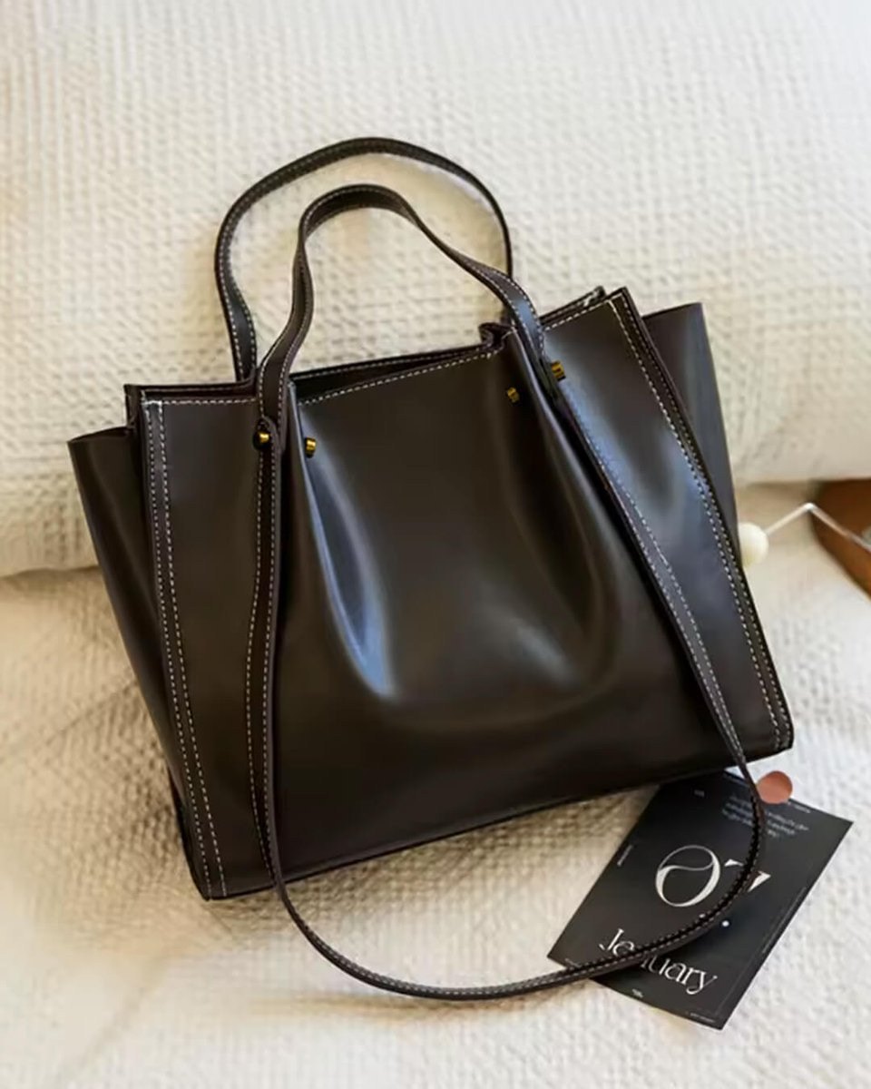 Vegan Leather Contrast-Stitch Structured Tote (2)