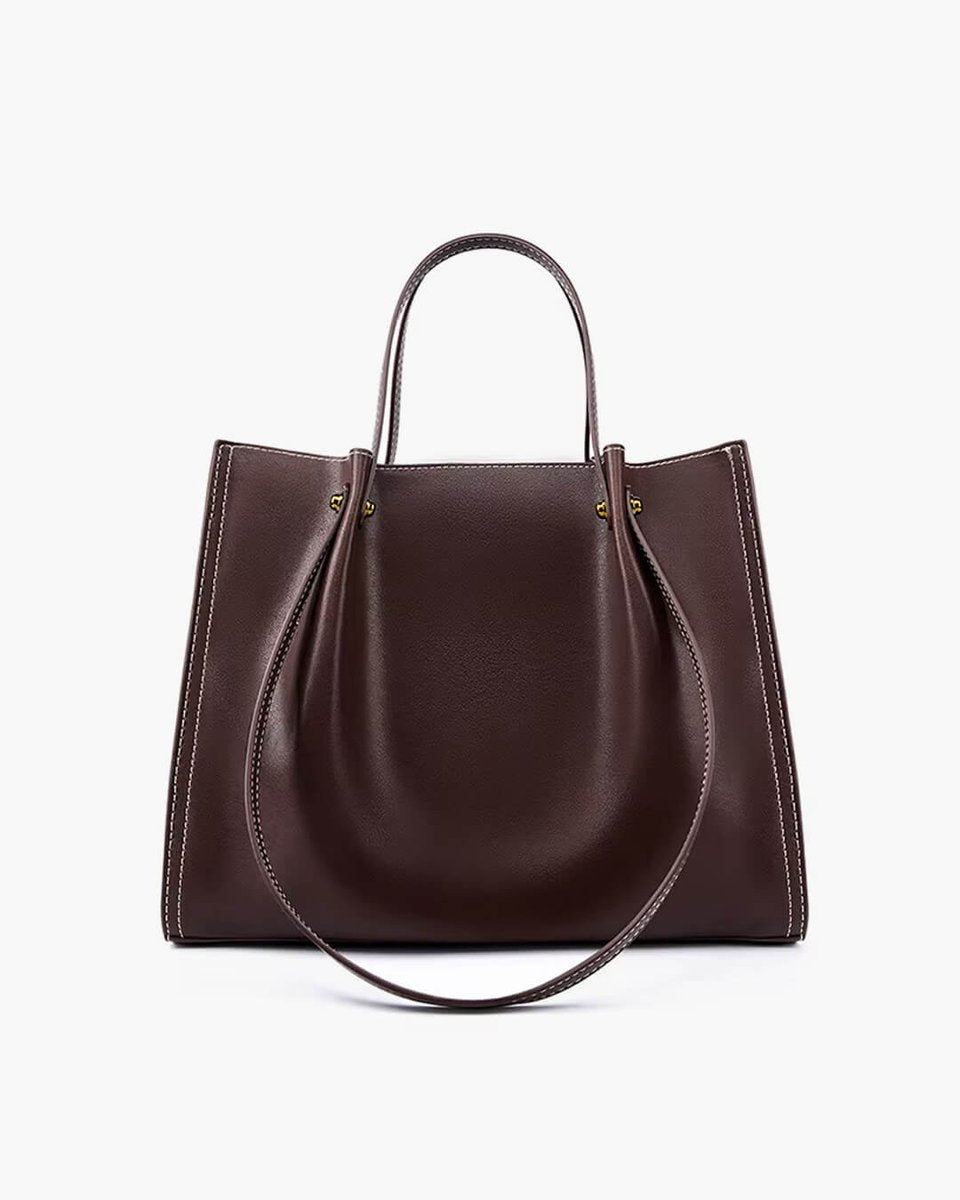 Vegan Leather Contrast-Stitch Structured Tote (3)